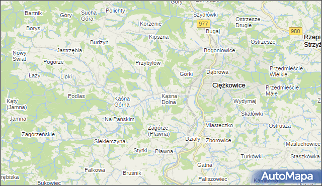 mapa Kąśna Dolna, Kąśna Dolna na mapie Targeo