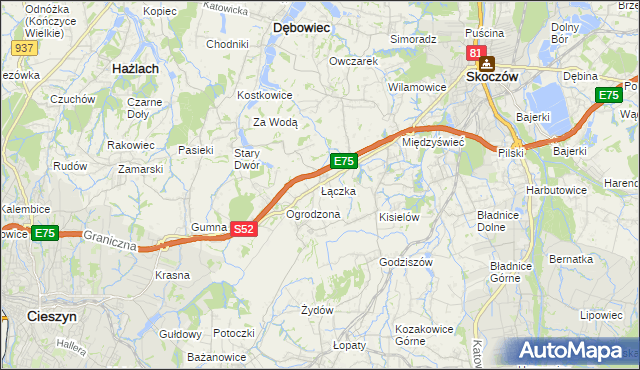 mapa Łączka gmina Dębowiec, Łączka gmina Dębowiec na mapie Targeo