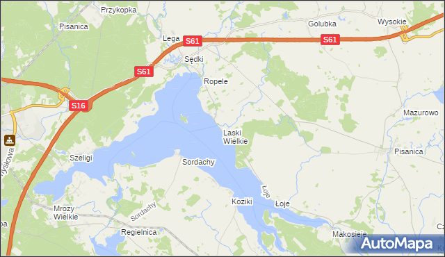 mapa Laski Wielkie gmina Kalinowo, Laski Wielkie gmina Kalinowo na mapie Targeo