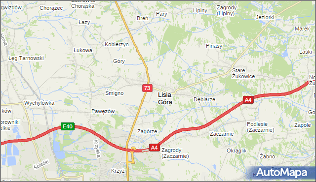 mapa Lisia Góra powiat tarnowski, Lisia Góra powiat tarnowski na mapie Targeo