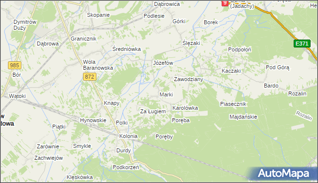 mapa Marki gmina Baranów Sandomierski, Marki gmina Baranów Sandomierski na mapie Targeo