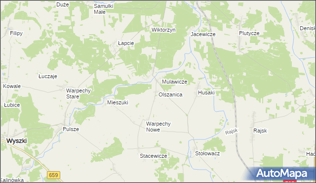 mapa Olszanica gmina Wyszki, Olszanica gmina Wyszki na mapie Targeo