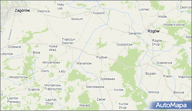 mapa Podbiel gmina Zagórów, Podbiel gmina Zagórów na mapie Targeo