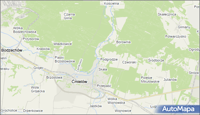 mapa Podgrodzie gmina Ćmielów, Podgrodzie gmina Ćmielów na mapie Targeo