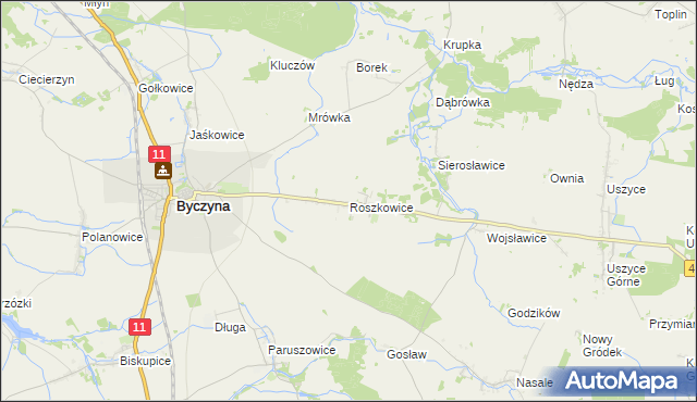 mapa Roszkowice gmina Byczyna, Roszkowice gmina Byczyna na mapie Targeo