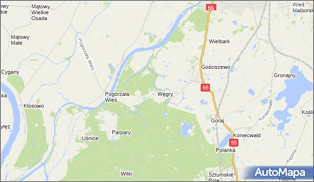 mapa Węgry gmina Sztum, Węgry gmina Sztum na mapie Targeo