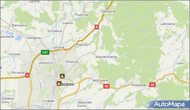 mapa Wojciechowice gmina Kłodzko, Wojciechowice gmina Kłodzko na mapie Targeo