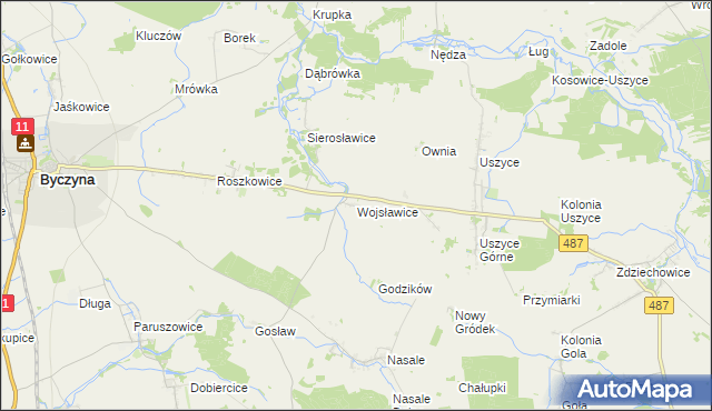 mapa Wojsławice gmina Byczyna, Wojsławice gmina Byczyna na mapie Targeo