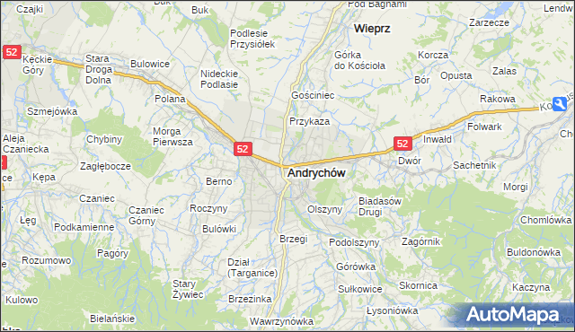 mapa Andrychów, Andrychów na mapie Targeo