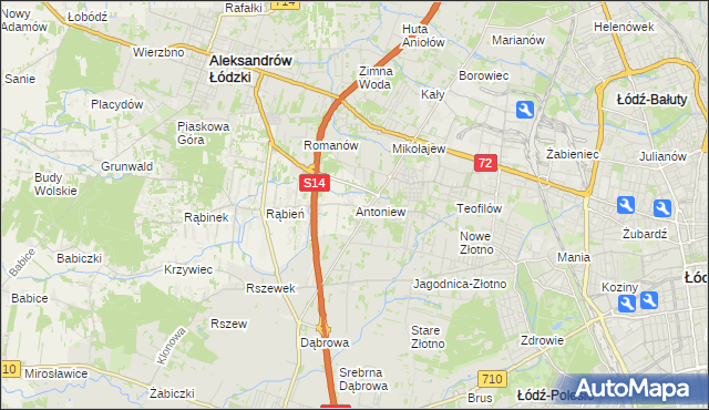 mapa Antoniew gmina Aleksandrów Łódzki, Antoniew gmina Aleksandrów Łódzki na mapie Targeo