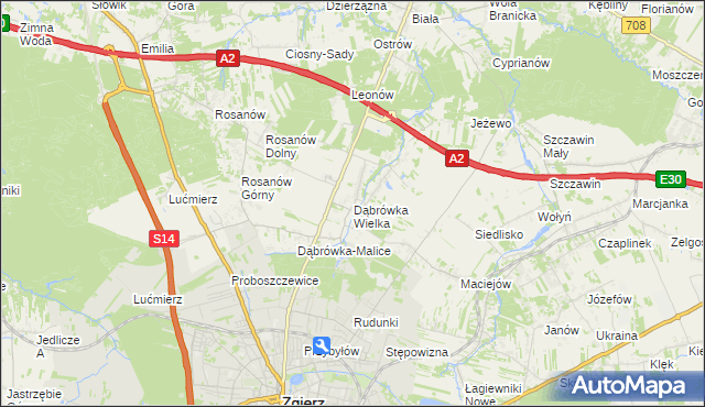 mapa Dąbrówka Wielka gmina Zgierz, Dąbrówka Wielka gmina Zgierz na mapie Targeo