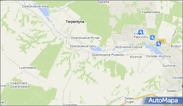 mapa Dzierzkowice-Podwody, Dzierzkowice-Podwody na mapie Targeo