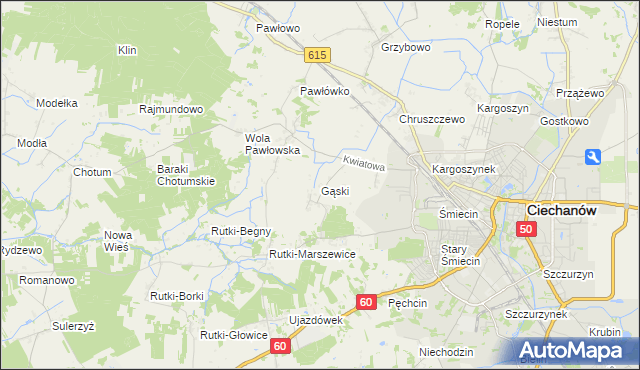 mapa Gąski gmina Ciechanów, Gąski gmina Ciechanów na mapie Targeo