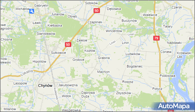mapa Grabina gmina Chynów, Grabina gmina Chynów na mapie Targeo