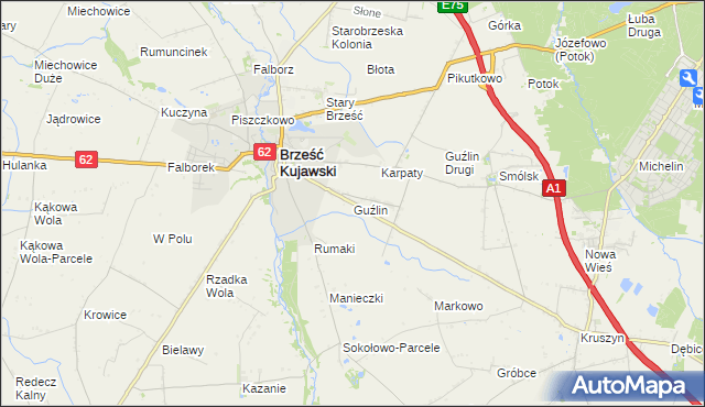 mapa Guźlin, Guźlin na mapie Targeo