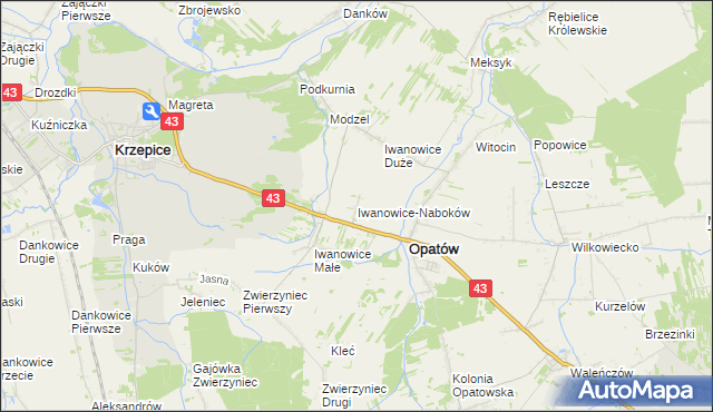 mapa Iwanowice-Naboków, Iwanowice-Naboków na mapie Targeo