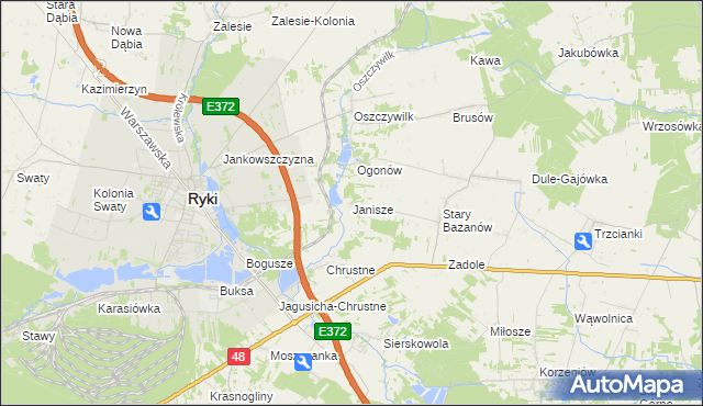 mapa Janisze gmina Ryki, Janisze gmina Ryki na mapie Targeo