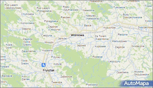 mapa Jazowa gmina Wiśniowa, Jazowa gmina Wiśniowa na mapie Targeo