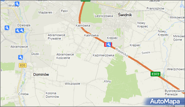 mapa Kazimierzówka gmina Głusk, Kazimierzówka gmina Głusk na mapie Targeo