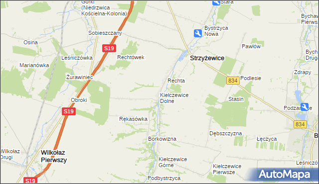 mapa Kiełczewice Dolne, Kiełczewice Dolne na mapie Targeo