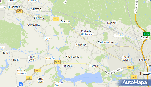 mapa Kobielice gmina Suszec, Kobielice gmina Suszec na mapie Targeo