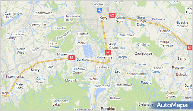 mapa Kobiernice, Kobiernice na mapie Targeo