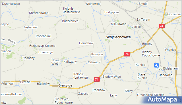 mapa Koszyce gmina Wojciechowice, Koszyce gmina Wojciechowice na mapie Targeo