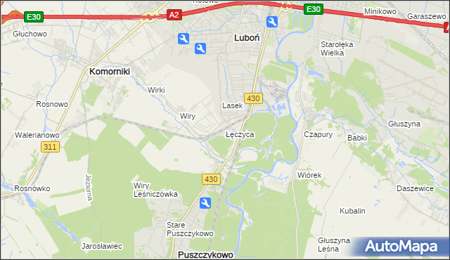 mapa Łęczyca gmina Komorniki, Łęczyca gmina Komorniki na mapie Targeo