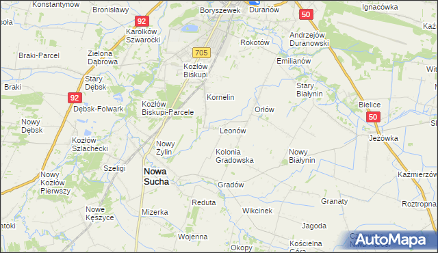 mapa Leonów gmina Nowa Sucha, Leonów gmina Nowa Sucha na mapie Targeo