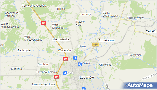 mapa Lisów gmina Lubartów, Lisów gmina Lubartów na mapie Targeo