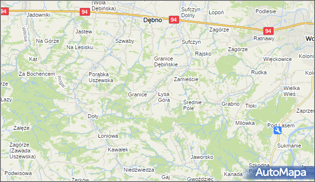 mapa Łysa Góra gmina Dębno, Łysa Góra gmina Dębno na mapie Targeo