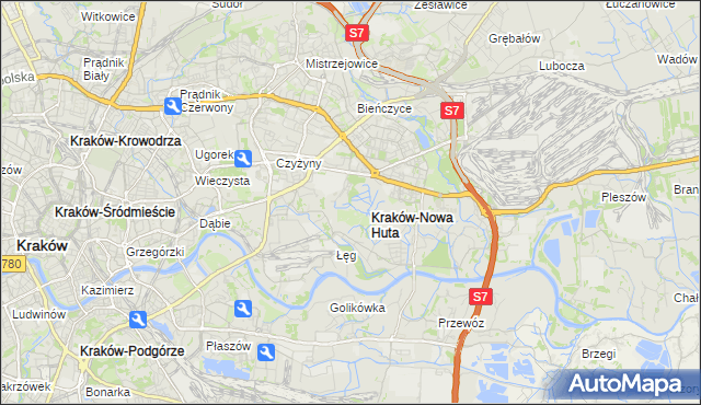 mapa Nowa Huta gmina Kraków, Nowa Huta gmina Kraków na mapie Targeo