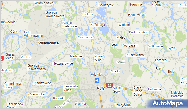 mapa Nowa Wieś gmina Kęty, Nowa Wieś gmina Kęty na mapie Targeo