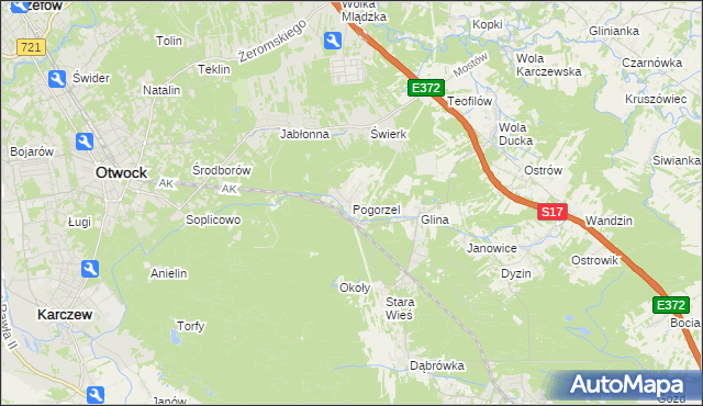 mapa Pogorzel gmina Celestynów, Pogorzel gmina Celestynów na mapie Targeo