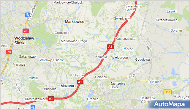 mapa Połomia gmina Mszana, Połomia gmina Mszana na mapie Targeo