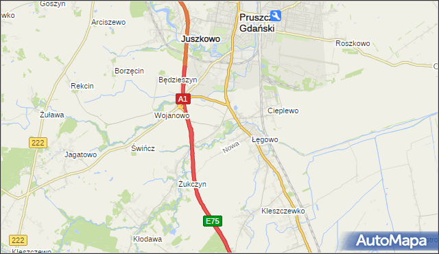 mapa Rusocin gmina Pruszcz Gdański, Rusocin gmina Pruszcz Gdański na mapie Targeo