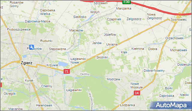 mapa Skotniki gmina Zgierz, Skotniki gmina Zgierz na mapie Targeo