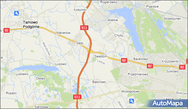 mapa Swadzim gmina Tarnowo Podgórne, Swadzim gmina Tarnowo Podgórne na mapie Targeo