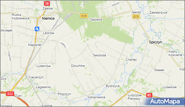 mapa Swoboda gmina Niemce, Swoboda gmina Niemce na mapie Targeo