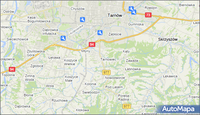 mapa Tarnowiec gmina Tarnów, Tarnowiec gmina Tarnów na mapie Targeo