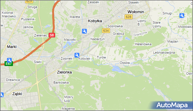 mapa Turów gmina Wołomin, Turów gmina Wołomin na mapie Targeo