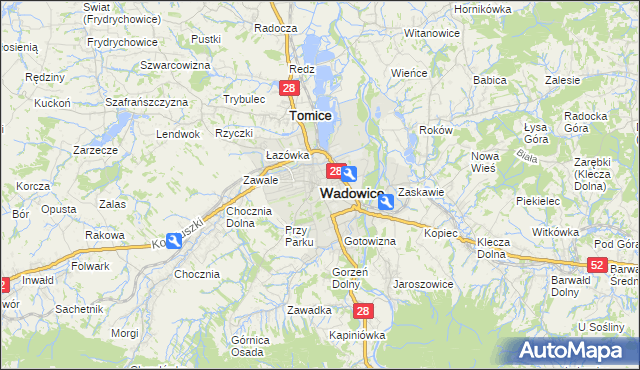 mapa Wadowice, Wadowice na mapie Targeo