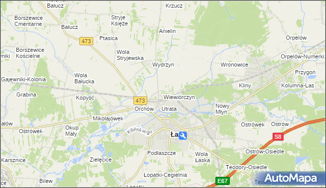 mapa Wiewiórczyn gmina Łask, Wiewiórczyn gmina Łask na mapie Targeo