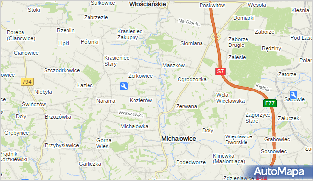 mapa Wilczkowice gmina Michałowice, Wilczkowice gmina Michałowice na mapie Targeo