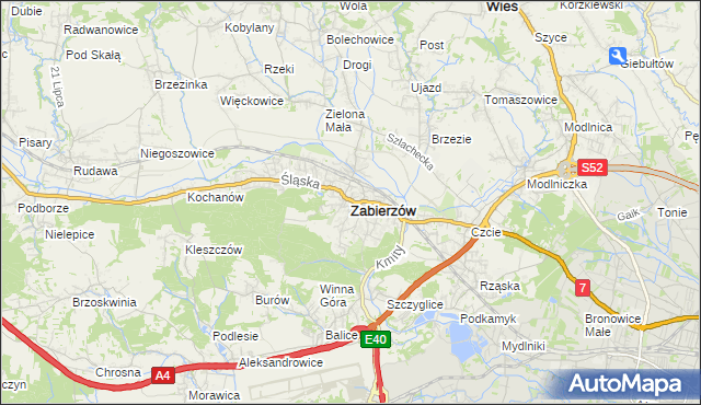 mapa Zabierzów powiat krakowski, Zabierzów powiat krakowski na mapie Targeo