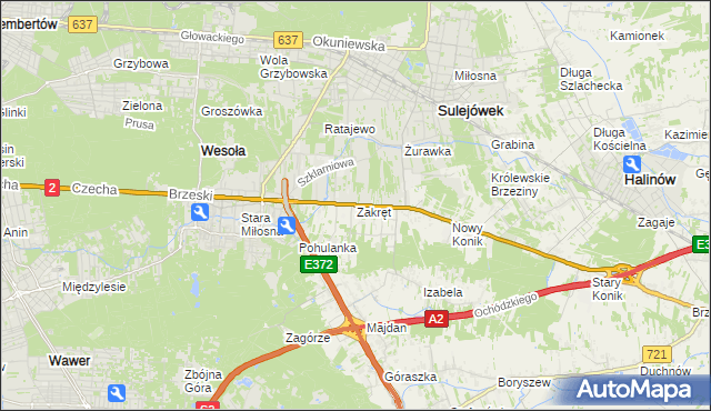 mapa Zakręt gmina Wiązowna, Zakręt gmina Wiązowna na mapie Targeo