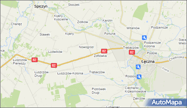 mapa Zofiówka gmina Łęczna, Zofiówka gmina Łęczna na mapie Targeo
