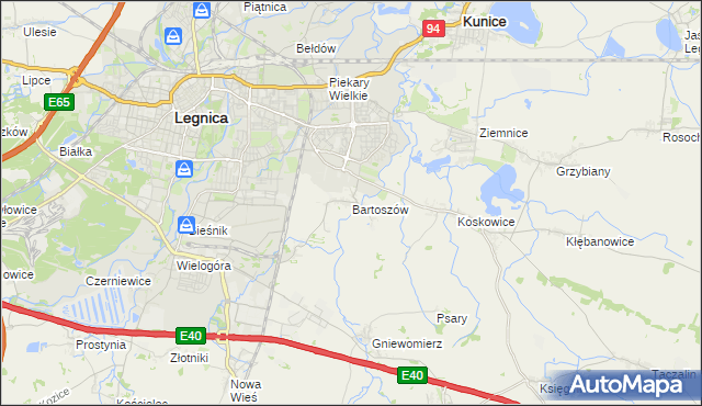 mapa Bartoszów gmina Legnickie Pole, Bartoszów gmina Legnickie Pole na mapie Targeo