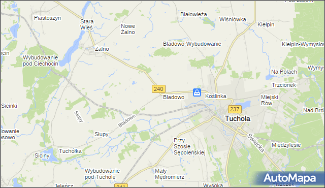 mapa Bladowo gmina Tuchola, Bladowo gmina Tuchola na mapie Targeo