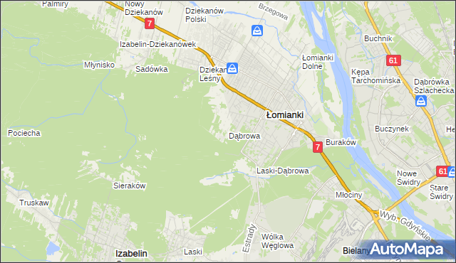 mapa Dąbrowa gmina Łomianki, Dąbrowa gmina Łomianki na mapie Targeo